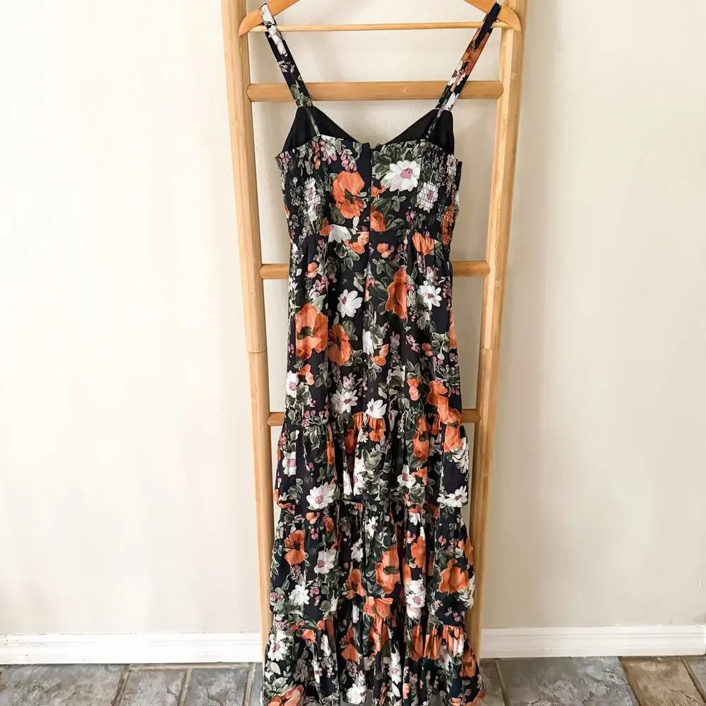 Abercrombie & Fitch Ruffle Tiered Floral Maxi Dress Black Size XS